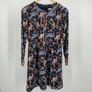 LOFT Black and Blue Long Sleeve Dress